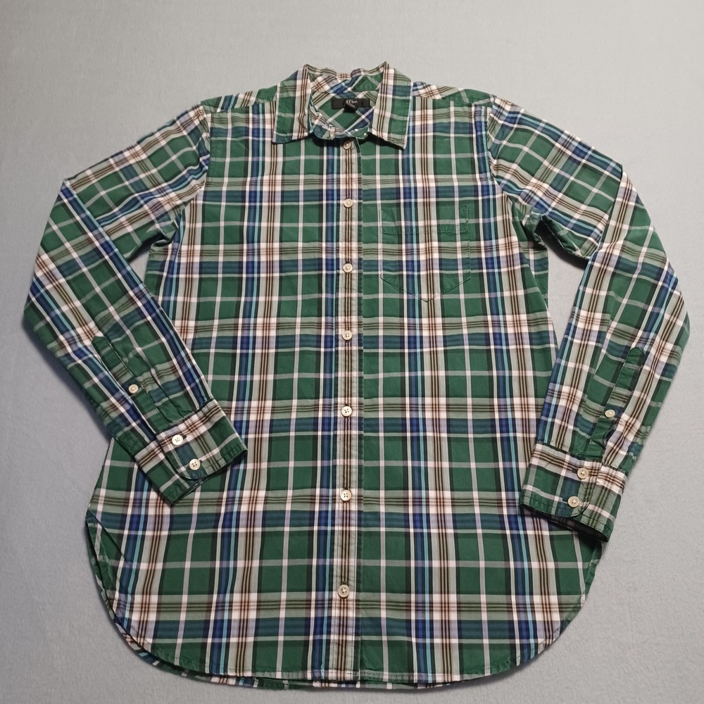 J.Crew Womens Green Plaid Button Down Shirt Cotton Long Sleeve J8832 Size 00